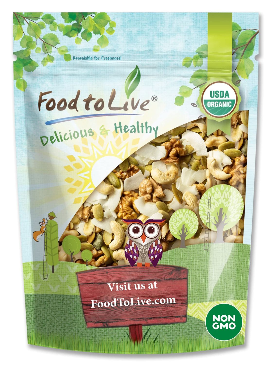 Organic Coconut and Friends Trail Mix, 1 Pound - Raw and Non-GMO Snack Mix Contains Coconut Chips, Cashews, Pumpkin Seeds, and Walnuts. Vegan Superfood, Kosher, No Added Sugar, Bulk