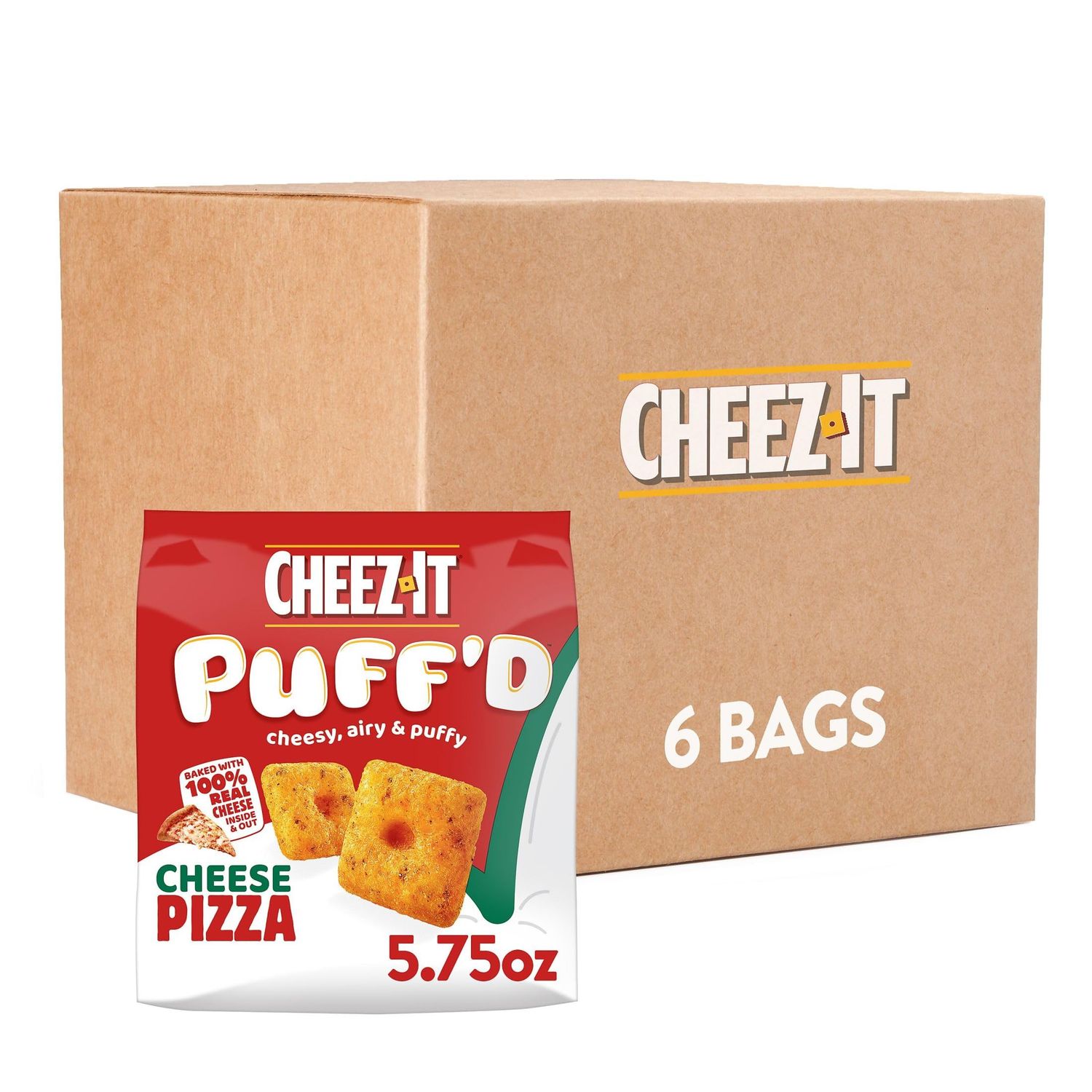 Cheez-It Puff&#39;d Cheesy Baked Snacks, Puffed Snack Crackers, Lunch Snacks, Cheese Pizza (6 Bags)