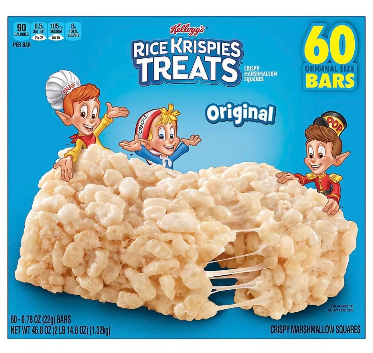 Kellog sRice Krispiexs Treats, Crispy Marhsmallow Cereal Bars| Individually Wrapped Lunchs Snacks Grab N Go Kid Snacks | (60 Bars, Original)