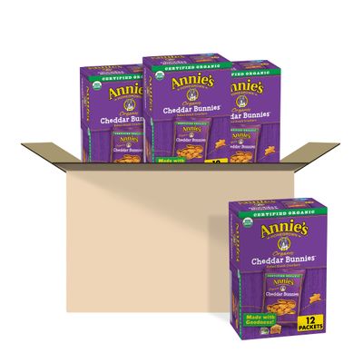 Annie&#39;s Organic Cheddar Bunnies Baked Snack Crackers, 12 oz., 12 Pouches (Pack of 4)