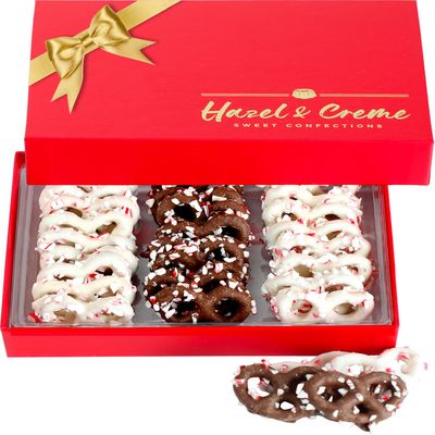 Valentine&#39;s Pretzel Gift Box - Anniversary Gourmet Chocolate Covered Pretzels - Pretzels Gift Basket for WomenMen