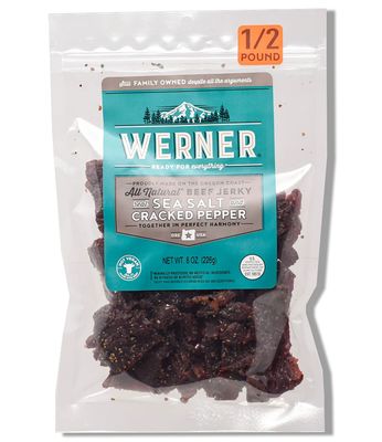Werner Beef Jerky All Natural Meat Snack Half Pounder - High Protein Snack, Gluten-Free, No Artificial Ingredients, No Added MSG (8 Ounce) (Sea Salt and Cracked Pepper)