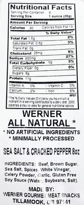 Werner Beef Jerky All Natural Meat Snack Half Pounder - High Protein Snack, Gluten-Free, No Artificial Ingredients, No Added MSG (8 Ounce) (Sea Salt and Cracked Pepper)