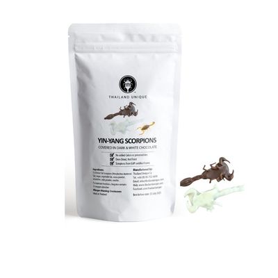 Thailand Unique Yin Yang Chocolate Scorpions - 2 Pieces of White and Milk Chocolate Dehydrated Edible Insects for Humans, Nutritious Bugs Superfood Wierd Unusual Snack Gift
