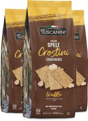Tuscanini Italian Crostini Crackers, Truffle, 6.2oz (3 Pack) | Product of Italy | Thin &amp; Crispy, Perfect for Cheese Boards &amp; Platters | Made with Spelt Flour