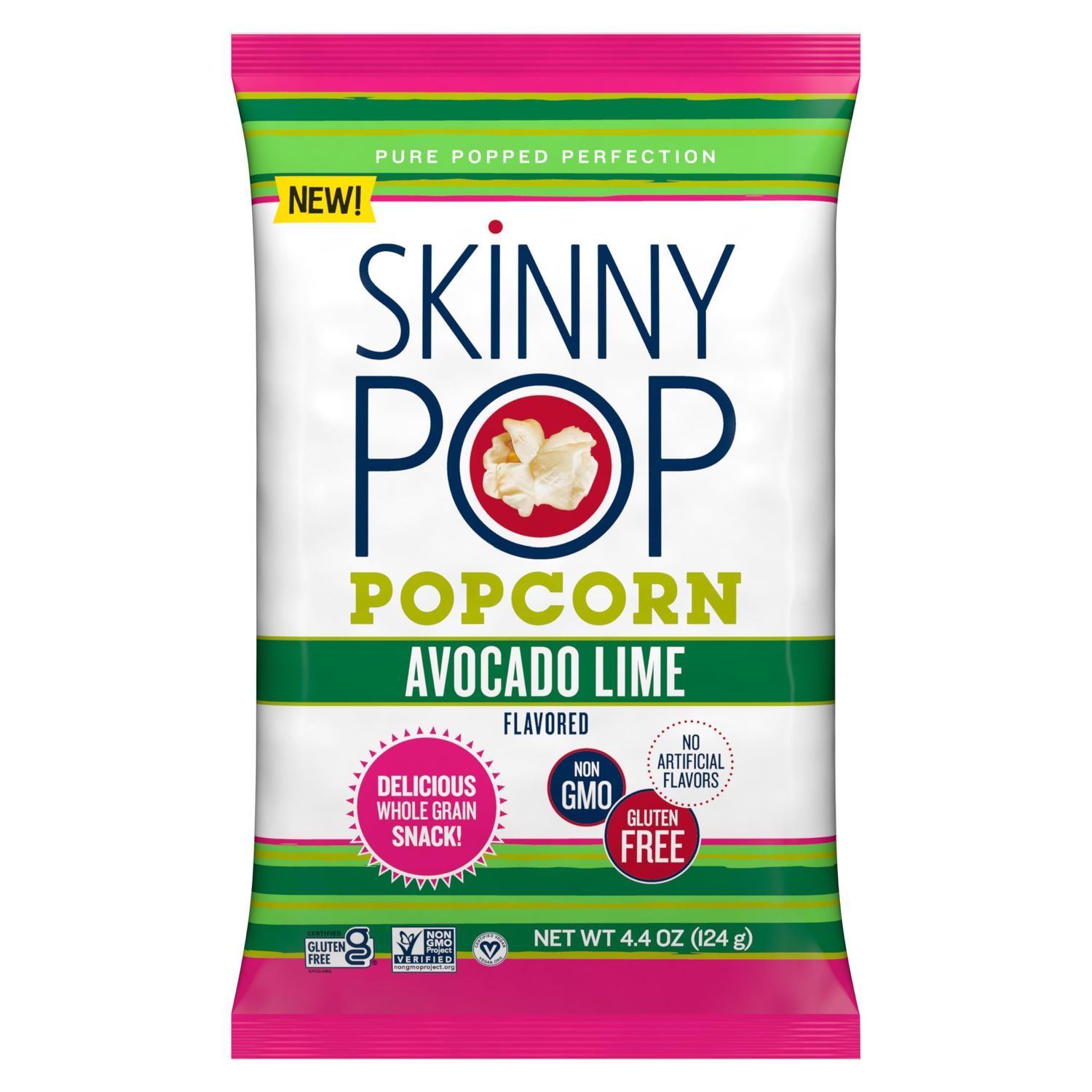 SkinnyPop Avocado Lime Popcorn, Gluten Free, Non-GMO, Healthy Popcorn Snacks, Skinny Pop, 4.4oz Grocery Size Bag