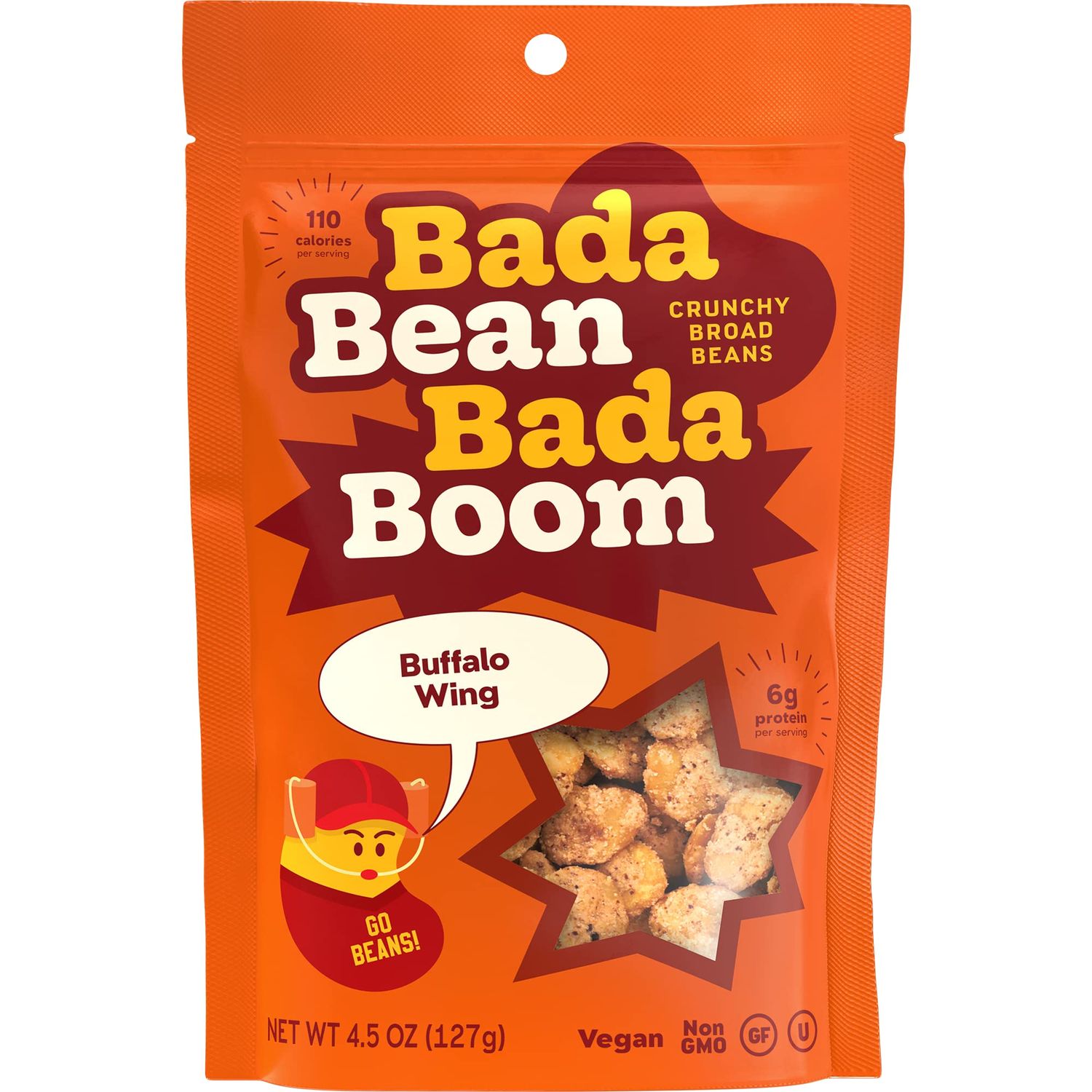 Bada Bean Bada Boom, Crunchy Roasted Broad Bean Snacks (Fava), High Protein, Vegan, Gluten-free - 110 Calorie Packs, Cinnamon, 4.5 Ounce (Pack of 6)