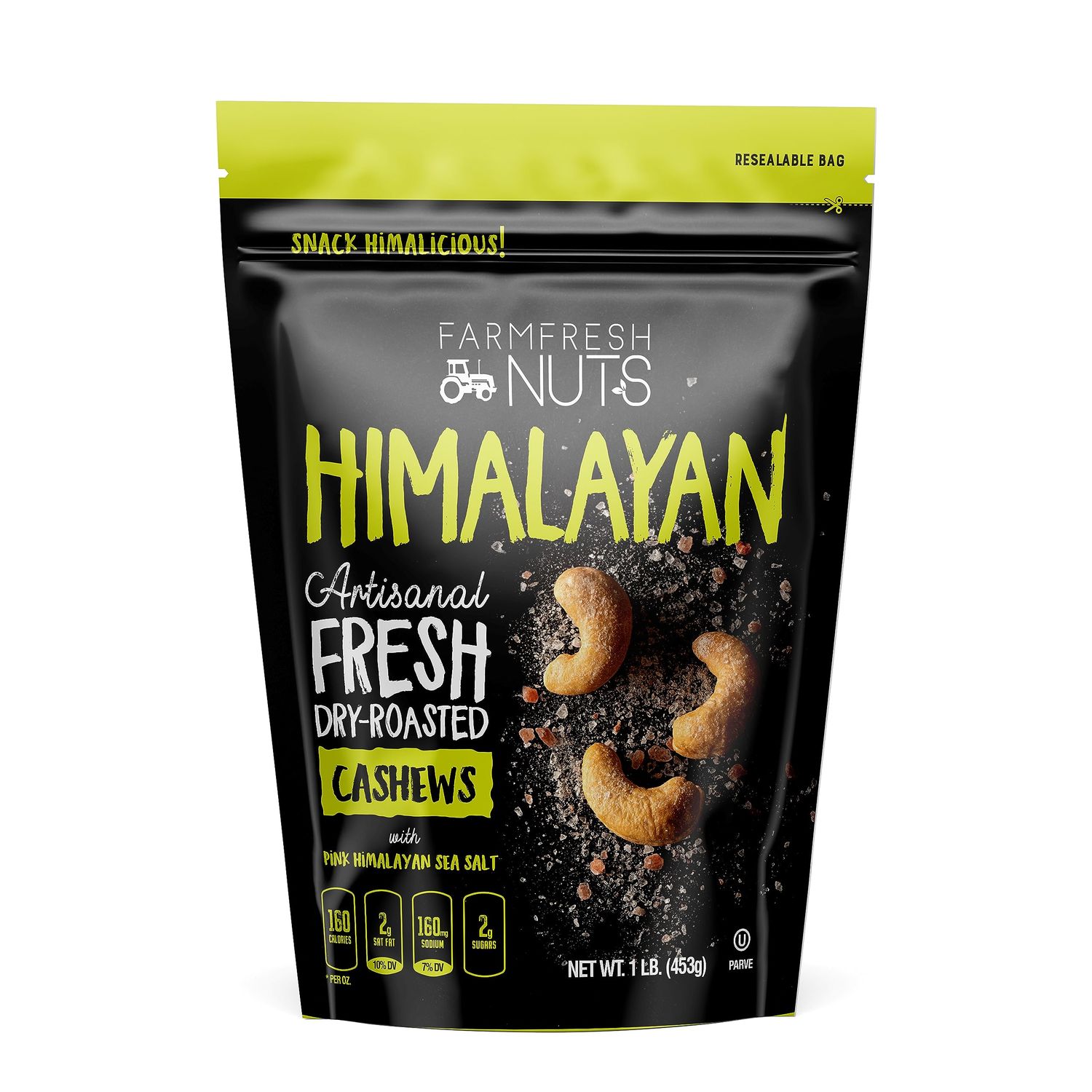 Dry Roasted Cashews Himalayan Salted (1 Lb.) - Baked in Small Batches for Added Freshness - Oven Roasted to Perfection without Oil - Farm Fresh Nuts Brand