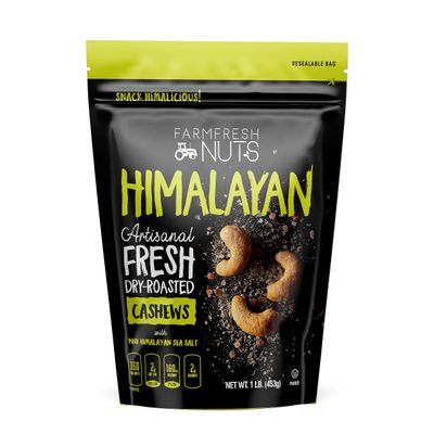Dry Roasted Cashews Himalayan Salted (1 Lb.) - Baked in Small Batches for Added Freshness - Oven Roasted to Perfection without Oil - Farm Fresh Nuts Brand
