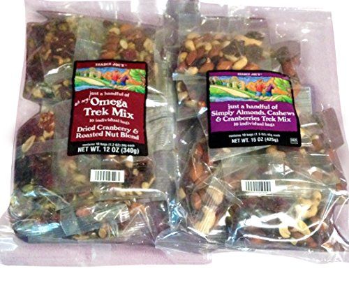 Omega Trek Mix &amp; Just a handful Simply Almonds - Cashews 15 oz - Cranberries 12 oz. each in individual pouches (20 bags) 2 Items