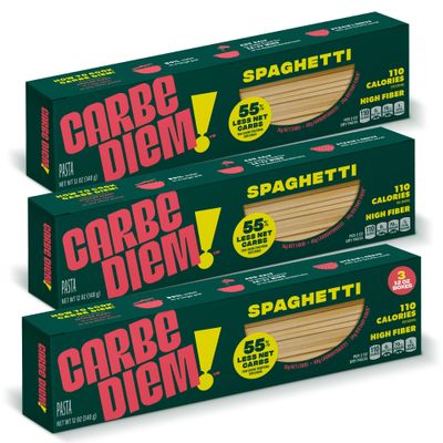 CARBE DIEM Spaghetti | 3x 12oz Bags | Lower Net Carb Pasta with a Traditional Flavor &amp; Texture | Pasta Re-Imagined for Healthy Lifestyles | Spaghetti Pasta | Spaghetti Noodles | Lower Calorie Pasta