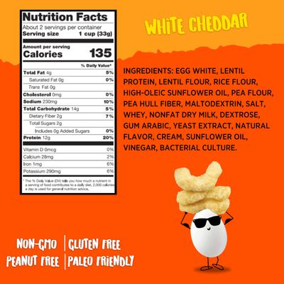 Todd's Better Snacks Egg-Cellent Protein Puffs, White Cheddar, 2.5 Oz (Pack of 4), Made with Egg Whites, 12g Protein, Gluten Free Healthy Snack