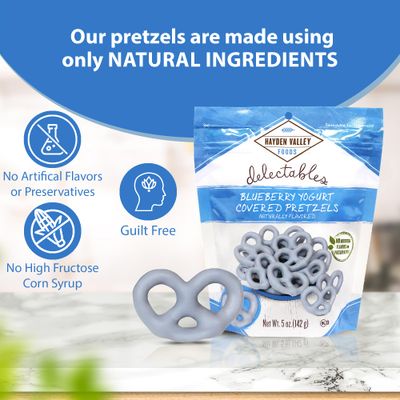 Hayden Valley Foods Yogurt Covered Pretzel Variety Pack - 5 oz Resealable Bags (Pack of 3) - Raspberry, Blueberry and Vanilla - Gourmet Naturally Flavored Pink, Blue and White Pretzels