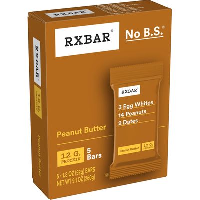 RXBAR Protein Bars, Protein Snack, Snack Bars, Peanut Butter, 9.15oz Box (5 Bars)