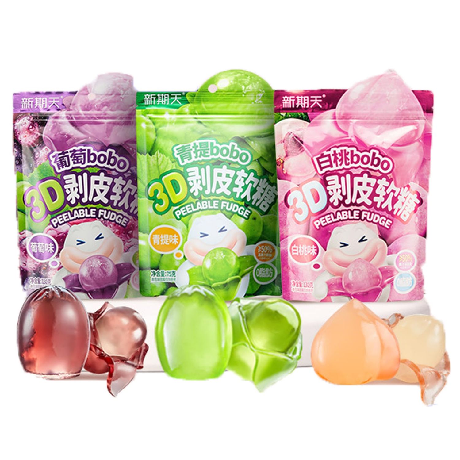Peelable Crystal Fruit Gummy Candy - 4d 50% Real Juice Content Fudge Candies, Individually Wrapped Assorted Flavors Chewy Gummies Fun Soft Sweets, Candy Snacks, Desserts, Casual Snacks(3 pcs,13.76oz)