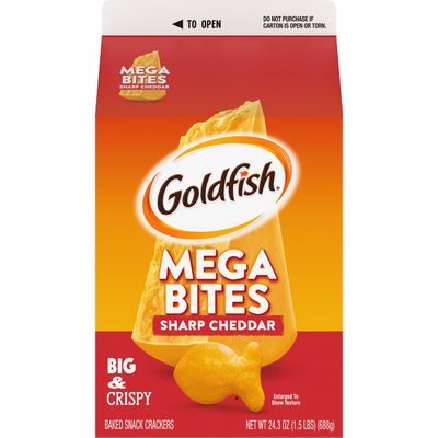 Goldfish Mega Bites, Sharp Cheddar Crackers, 24.3 Oz Carton (Pack of 6)