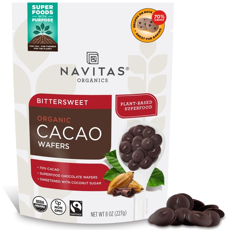 Navitas Organics Organic Bittersweet Cacao Wafers, 8 OZ - Organic, Fairtrade, Non-GMO, Gluten-Free