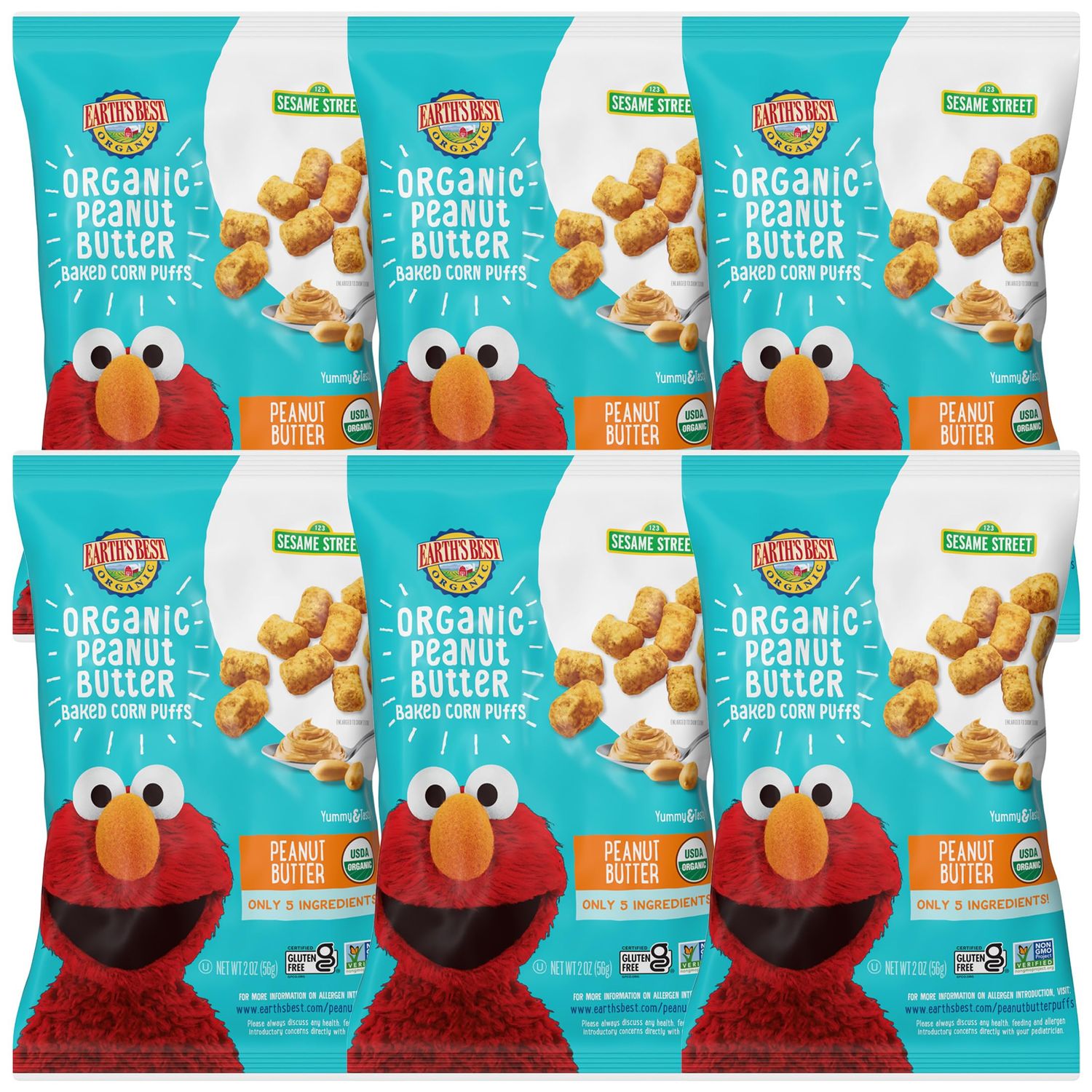 Earths Best Peanut Butter Puffs 2oz (Pack of 6)