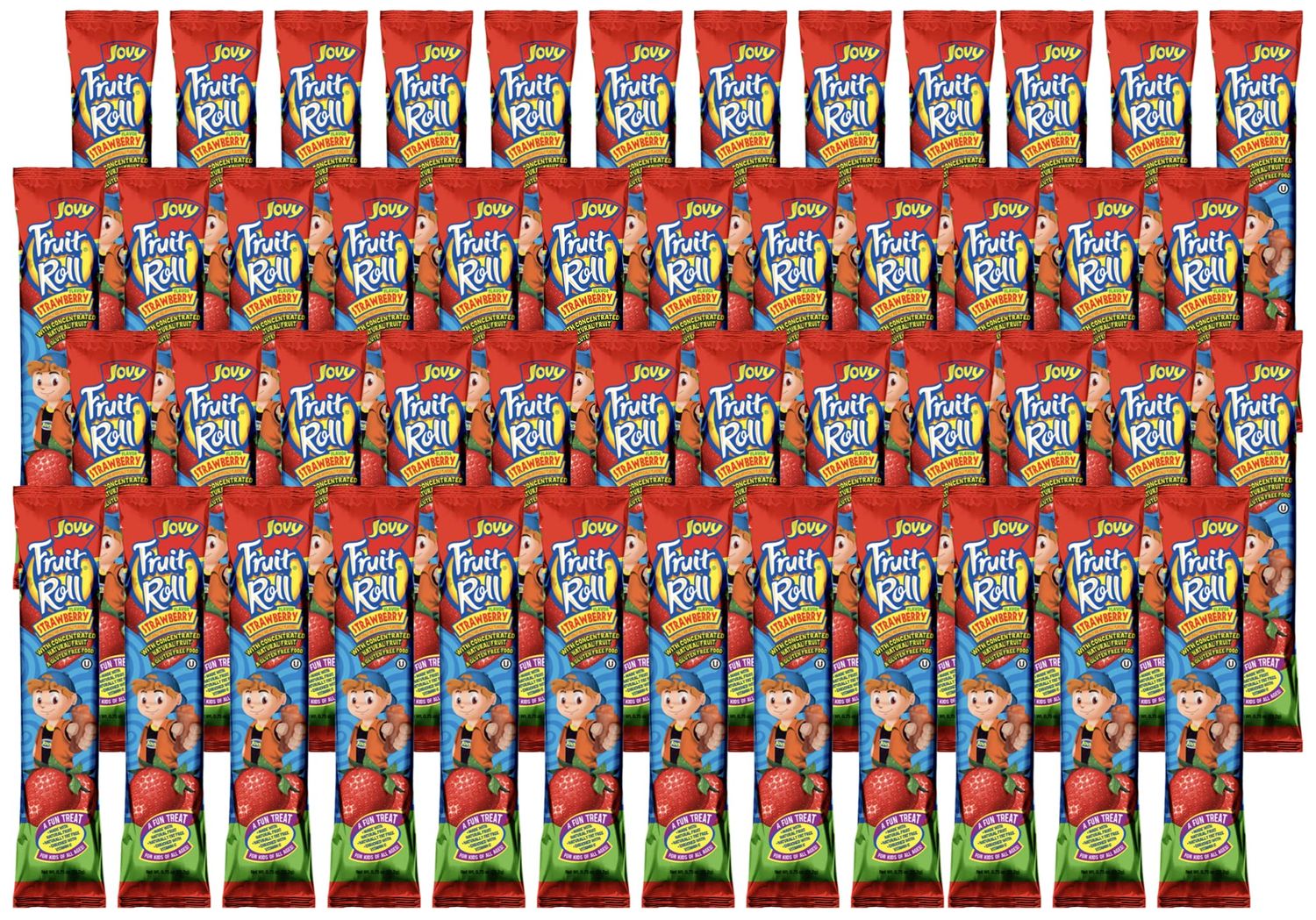 JOVY FRUIT ROLL Strawberry 48 Pack - Healthy Snack Made with Natural Fruit, Fat Free, Gluten Free, Enriched with Vitamin C | 48 Count, 0.75 oz each