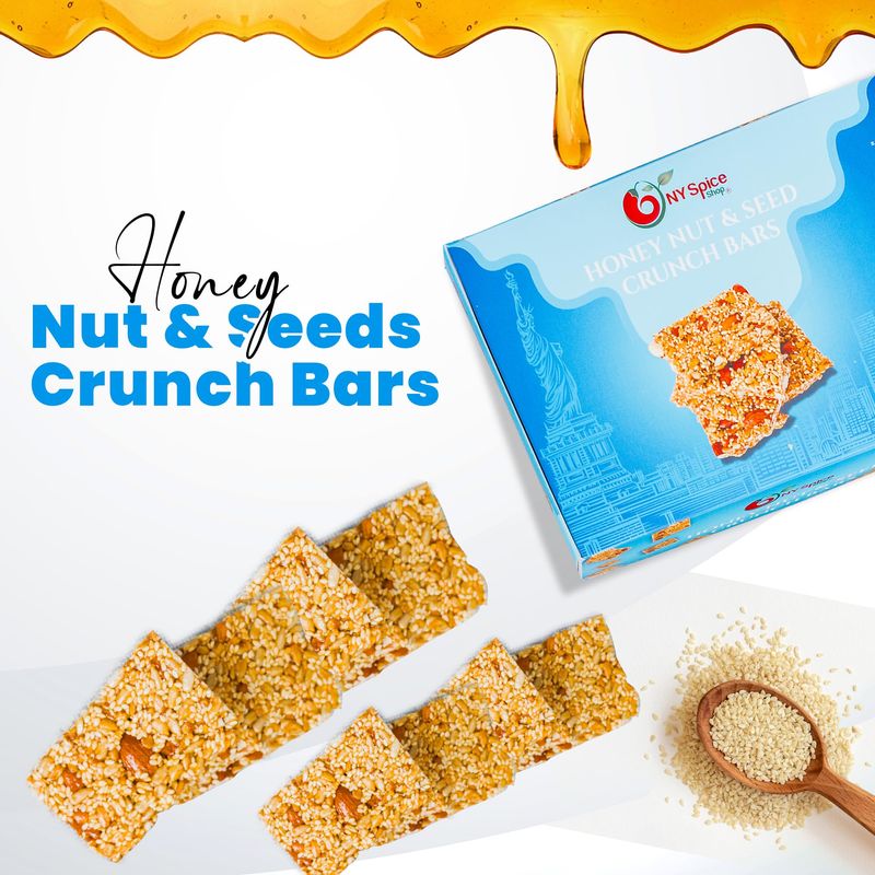 NY SPICE SHOP Honey Nut and Seed Crunch Bars - 1 Pound (16 oz.) Honey Sesame Brittle - Sesame Seed Candy - Sesame Seed Honey Bars - Great Snack &amp; Crunchy Flavour
