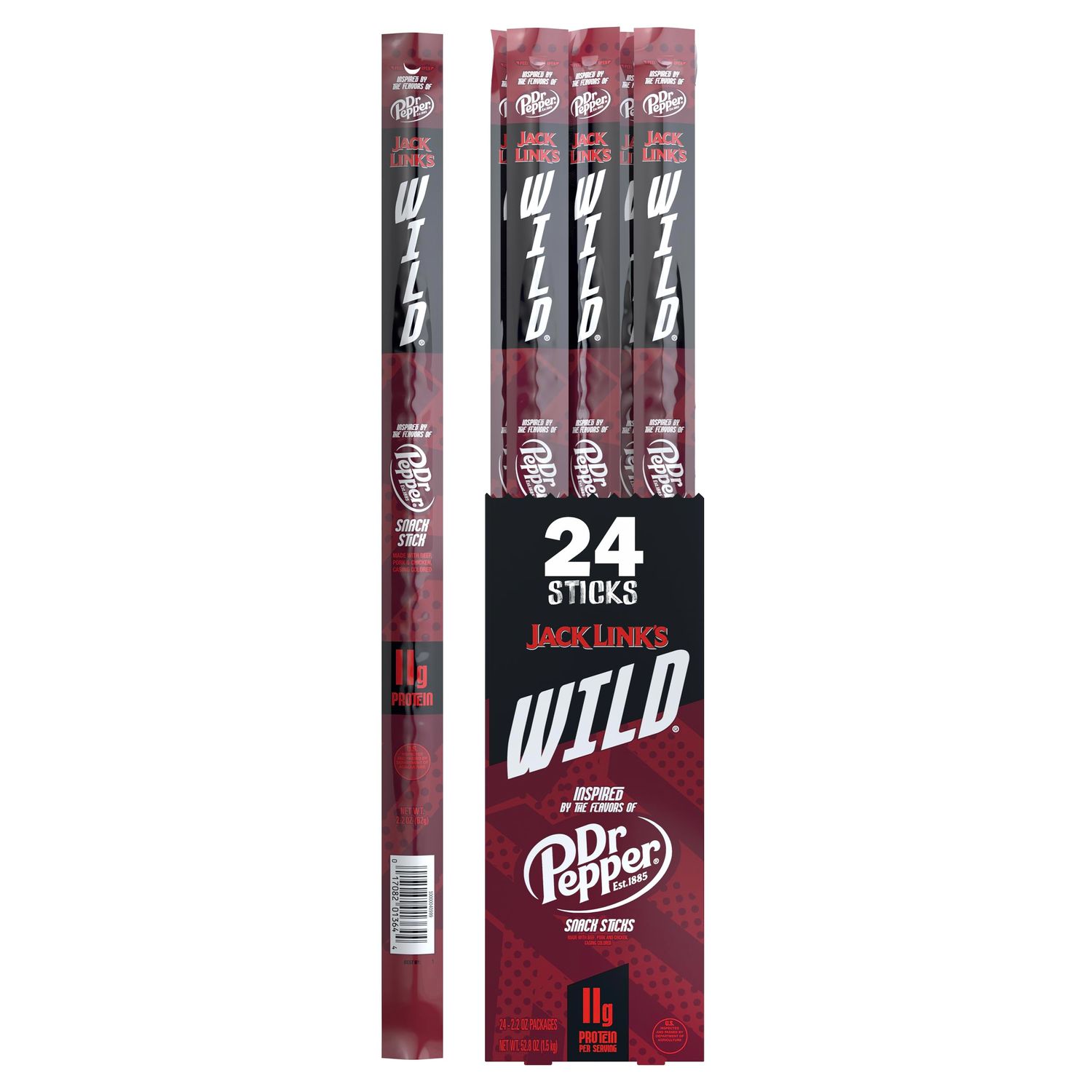 Jack Link&#39;s Wild Snack Sticks - Dr. Pepper Inspired Flavors - Individually Wrapped Sticks with 11g of Protein, Inspired by the Flavors of Dr. Pepper - 2.2 Oz. (24 Count)