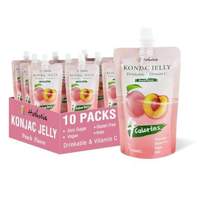 Hethstia Konjac Jelly Peach Flavor, Vitamin C, 4 Calories Healthy Snacks, 10 Packs Drinkable Jelly, Fruit Sweet Jelly Squeeze Pouch, 0 Sugar, Keto, Vegan, Gluten Free, Healthy Food Gifts