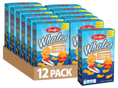STAUFFERS WHALES Baked Cheddar Crackers - 12 Count, 7oz Boxes - Cheese Cracker Snacks for the Family