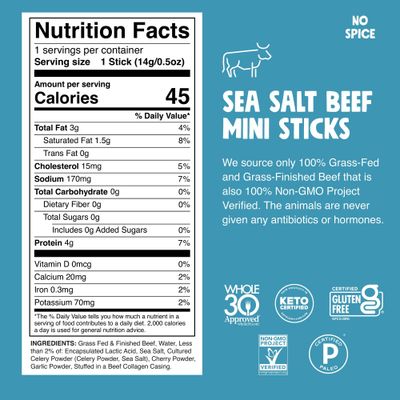 Chomps Snack Size Grass-Fed and Finished Sea Salt Beef Jerky Snack Sticks 0.5oz 24-Pack - Keto, Paleo, Whole30, 4g Lean Meat Protein, Gluten-Free, Zero Sugar Food, Non-GMO Chomplings