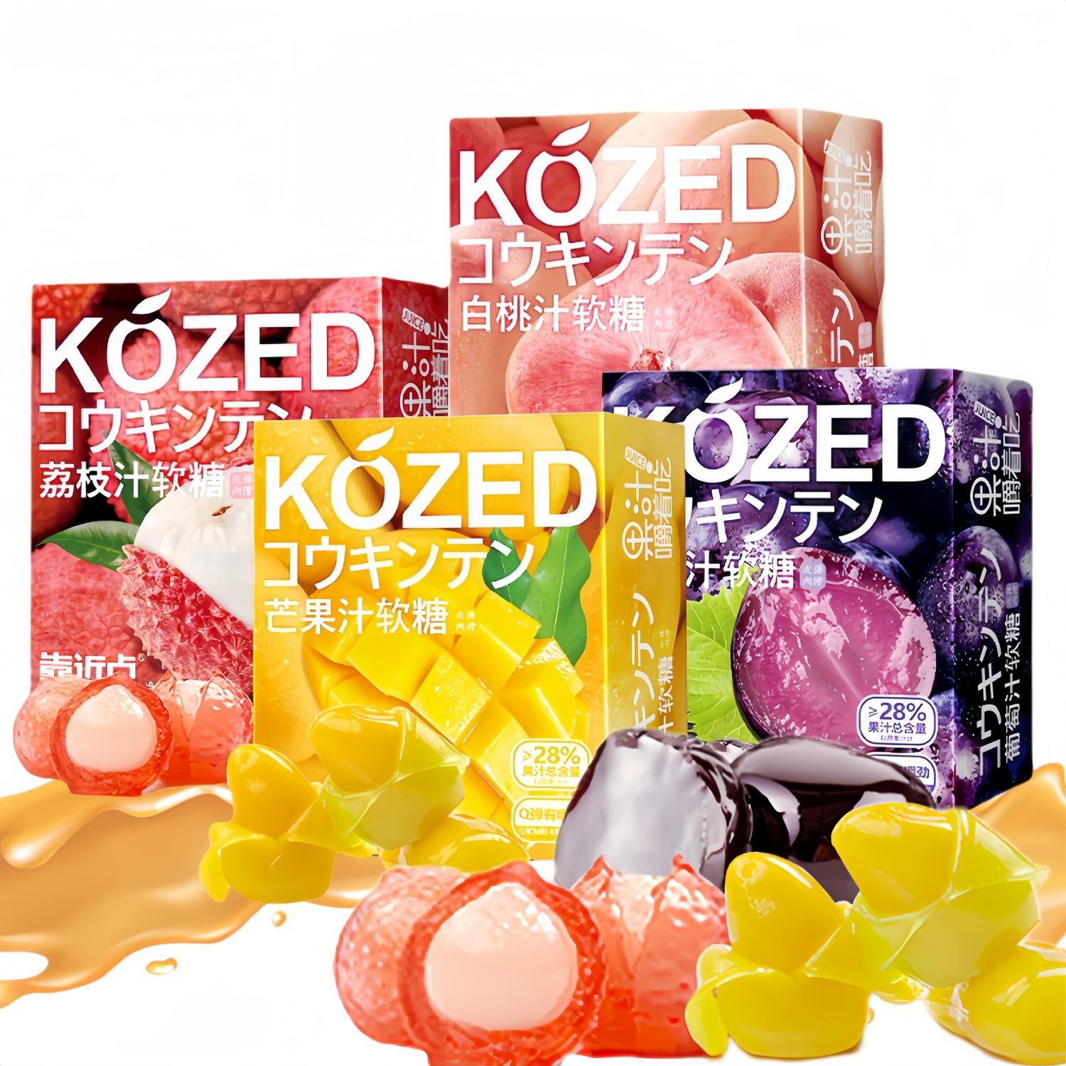 Peelable Crystal Fruit Gummy Candy - 4d Real Juice Content Fudge Candies, Individually Wrapped Assorted Flavors Chewy Gummies Fun Soft Sweets, Candy Snacks, Desserts, Casual Snacks(4 pcs)