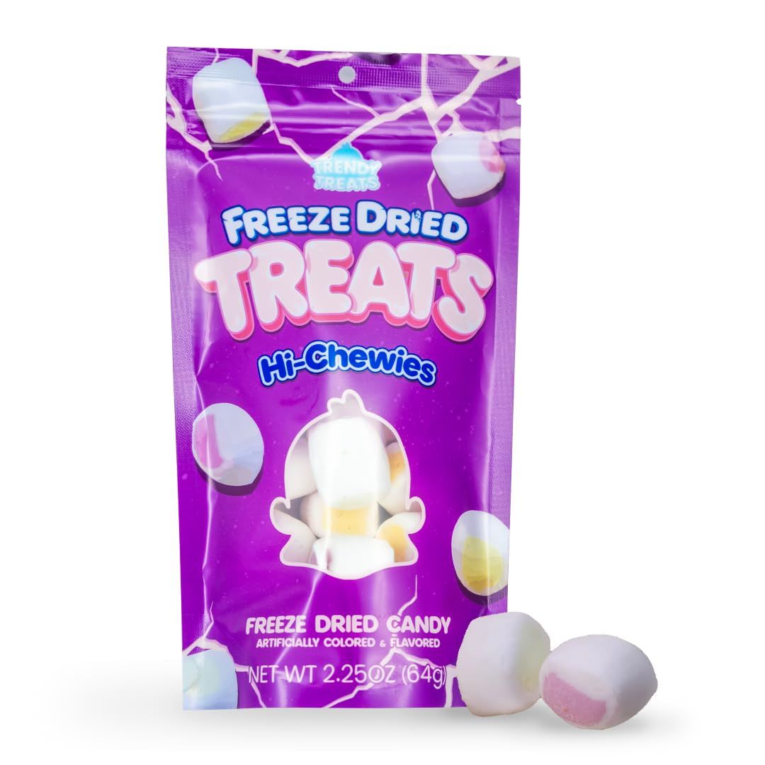 Trendy Treats Freeze Dried Fruity Candy - 2.25oz Resealable Bag - Strawberry, Green Apple, Mango &amp; Grape Flavors - Light, Chew Crunchy Freeze-Dried Candy Snack, Perfect for On-the-Go Fruity Cravings