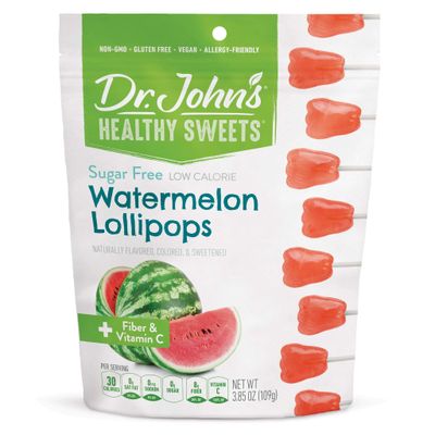 Dr. Johns Sugar Free Candy, Healthy Lollipops with Zero Sugar, Low Calorie Snacks, Keto Friendly Hard Candy Sweets, Watermelon Tooth, 14 Count, 3.85 OZ