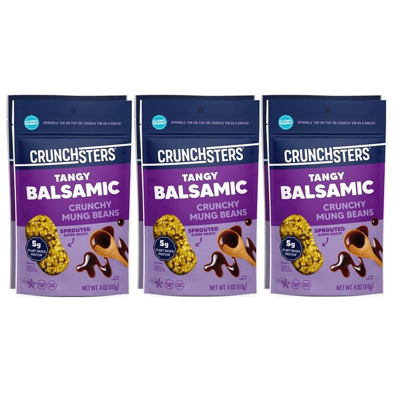 Crunchsters Crunchy Mung Beans Snack, Tangy Balsamic, 4oz. Bags, 6-Pack