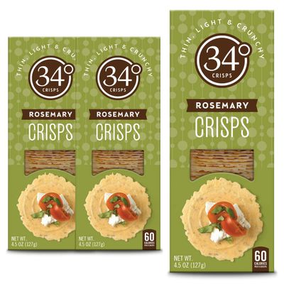 34 Degrees Crisps | Rosemary Crisps | Thin, Light &amp; Crunchy Rosemary Crisps, 3 Pack (4.5oz each)
