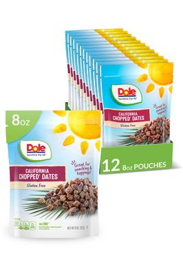 Dole California Chopped Dates, Naturally Gluten Free Dried Fruit, Healthy Snack, 8 Oz Resealable Bag, (Pack of 12)