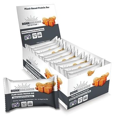 Bonk Breaker Plant Based Protein Bars, Gluten Free, Dairy Free, 11g Protein, Salted Caramel &amp; Peanut Butter, 12 Pack