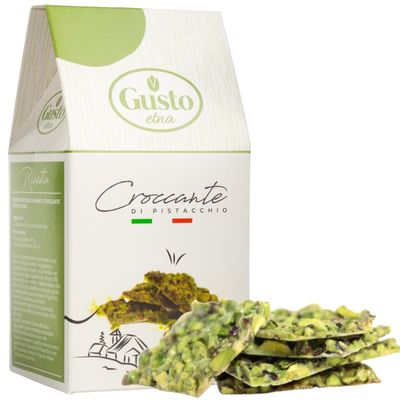 Pistachio Brittle, Sweet Pistachio Butter Chews with Pistachio crumbles, Bite Size, Individually Wrapped, 6.7 oz (190 g) Bark, Non GMO, Product of Italy, GUSTO ETNA