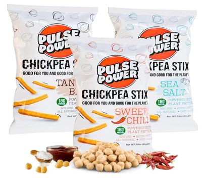 Pulse Power Chickpea Stix - Crunchy Snacks, High Protein, Gluten Free, Non-GMO, Vegan (3 pack, 3 oz) (Variety Pack)