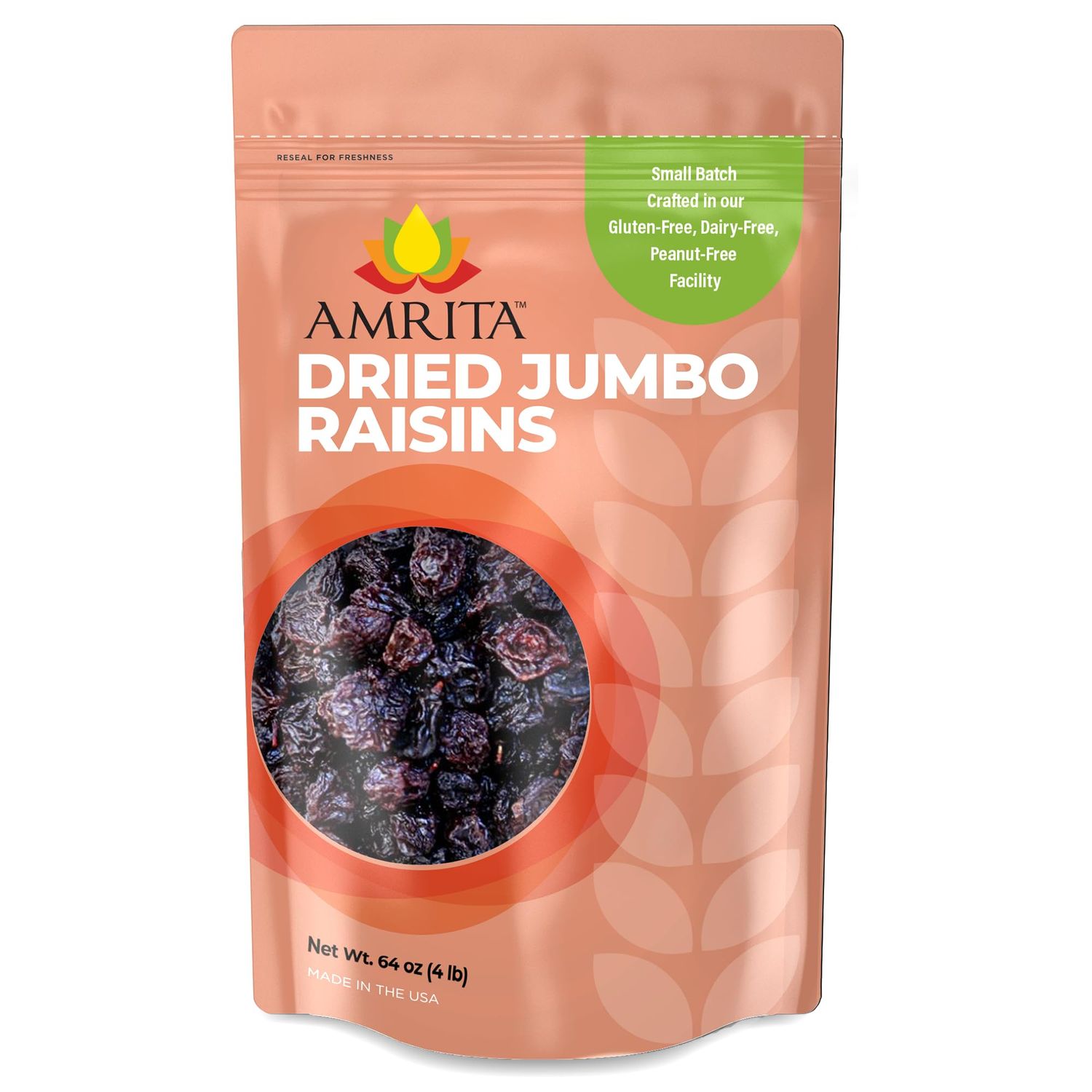 Amrita Dried Jumbo Raisins 4 lb | Naturally Sweet, Gluten-Free Snack | Dried Grapes Packed Fresh in Resealable Bags | Vegan, non-GMO, Allergen Friendly Healthy Snacks | Ideal for Trail Mix