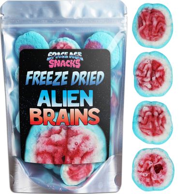 Premium Freeze Dried Alien Brains - Crunchy and Chewy Freeze Dried Candy Shipped in Spaceship Box for Extra Protection - with Fun Stickers - Freeze Dry Candy for All Ages (4 Ounce)