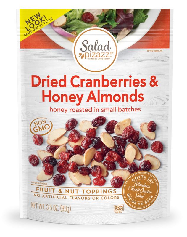Salad Pizazz Almond Toppings, Honey Roasted with Cranberries - Snack Mix and Salad Topping - 3.5 Ounce (3.5 OZ) Resealable Bag(Package May Vary)