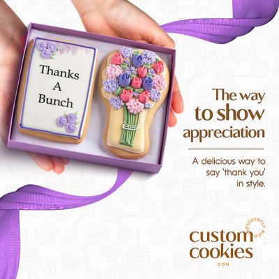 Gourmet Floral Thank you Cookie Gift Basket | 2 Large 2.5 x 4.5 in Vanilla Sugar Cookies Hand-Decorated Snack Variety Pack | Kosher Bakery Care Package For Women, Men Boys &amp; Girls