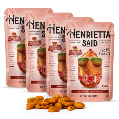Henrietta Said Wing-Flavored Peanuts - Truly Good Foods Snacking Nuts - Bold Flavors - Savory &amp; Spicy Jumbo Flavored Peanuts - Vegan Snack - 4 (5-oz) Packs - Nashville Hot Chicken With Pickle