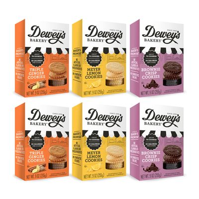 Dewey&#39;s Bakery Meyer Lemon, Brownie Crisp &amp; Triple Ginger Moravian Cookie Thins Variety Pack | Baked in Small Batches | Real, Simple Ingredients | 15 Calories Per Cookie | 9 oz (Pack of 6)