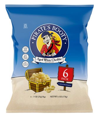 Pirates Booty Cheese Puffs, Healthy Kids Snacks, Real Aged White Cheddar, (Pack of 6) (1 Ounce) Individually Sized Bags