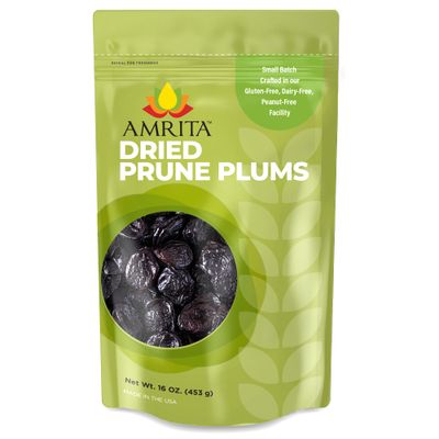Amrita Dried Plums Pitted Prunes 1 lb | Gluten-Free Snack | Dried Prune Plums Packed Fresh in Resealable Bags | Vegan, non-GMO, Allergen Friendly Healthy Snacks | Healthy Sweet Treat | No Added Sugar