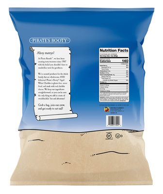 Pirates Booty Cheese Puffs, Healthy Kids Snacks, Real Aged White Cheddar, (Pack of 6) (1 Ounce) Individually Sized Bags