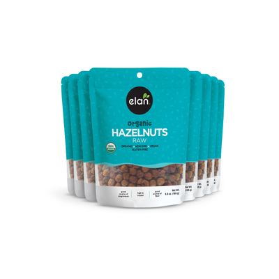 Elan Organic Raw Hazelnuts, Unsalted, Unroasted, Shelled Raw Nuts, With Skins, Healthy Snacks, Non-GMO, Vegan, Gluten-Free, Kosher, Filberts, 8 pack of 5.8 oz Elan Organic Raw Hazelnuts, Unsalted, Unroasted, Shelled Raw Nuts, With Skins, Healthy Snacks, Non-GMO, Vegan, Gluten-Free, Kosher, Filberts, 8 pack of 5.8 oz