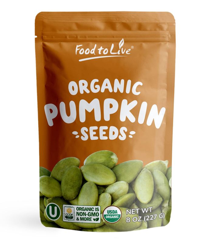 Food to Live Organic Raw Pepitas, 8 Ounces - Non-GMO, Pumpkin Seed Kernels, Unsalted, No Oil, No Shell, Vegan, Kosher, Bulk. Keto Snack.