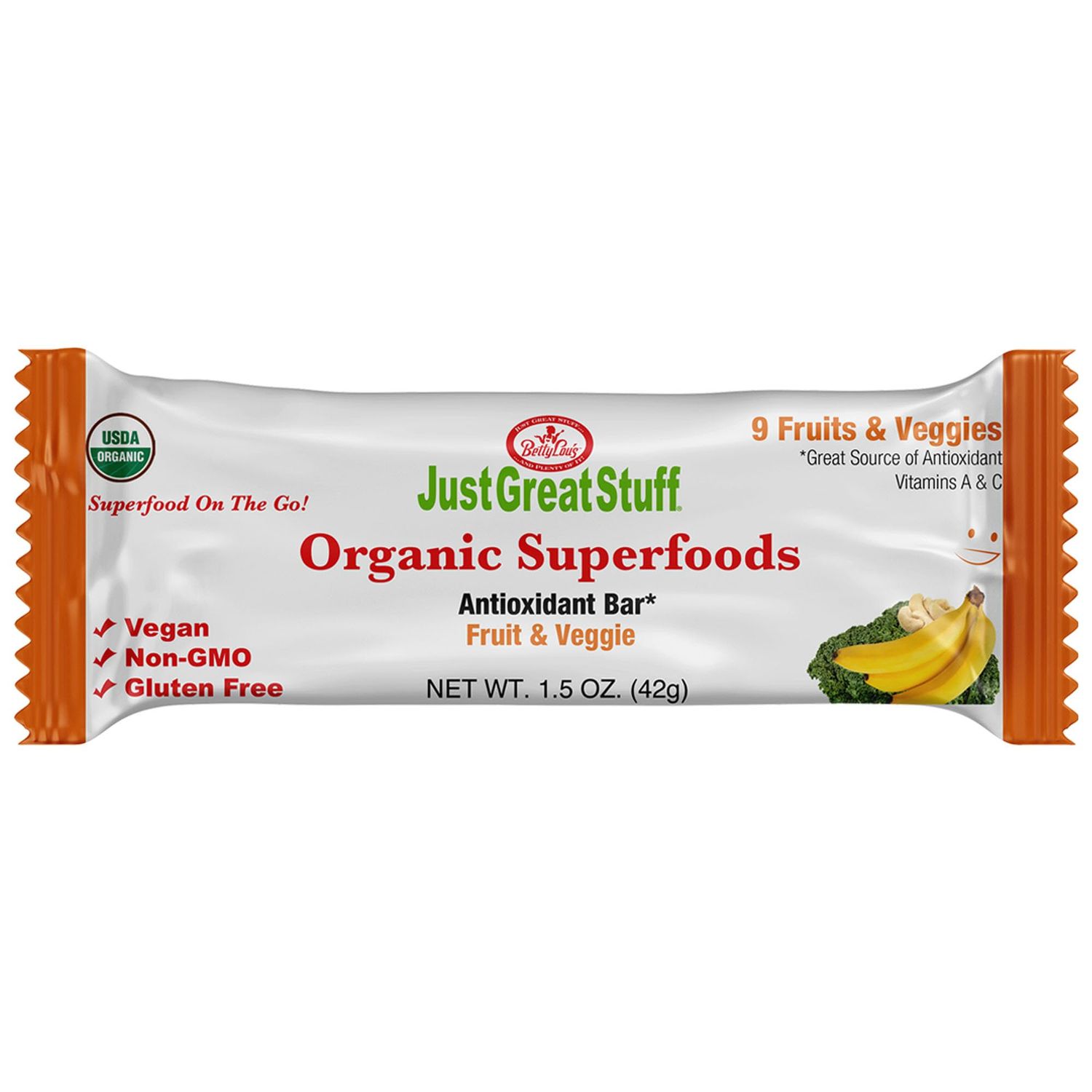 Just Great Stuff Organic Protein Bars | Superfood Fruit and Vegetable Bars | Gluten Free, Vegan, Non GMO | Organic Snacks for Adults &amp; Kids | Individually Wrapped | Fruits &amp; Veggies (12 Pack)