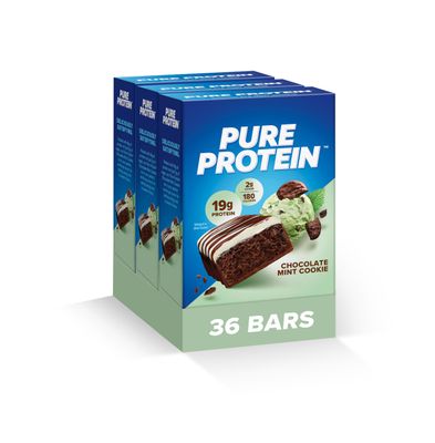 Pure Protein Bars, High Protein, Nutritious Snacks to Support Energy, Low Sugar, Gluten free, Chocolate Mint Cookie, Pack of 36